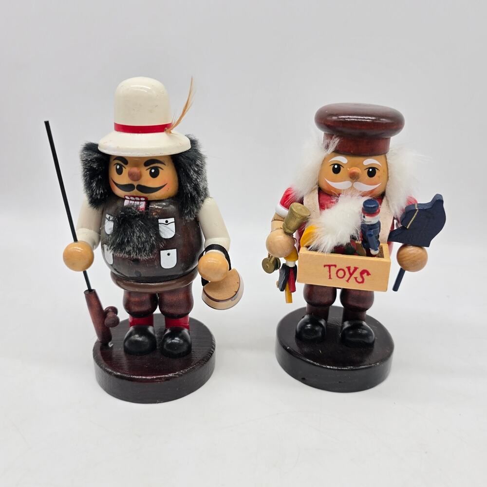 Kirkland Wood Nutcrackers Set of 2 Fisherman and Toy Maker Christmas 5.5"